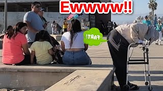 Fat Grandpa Farts In Peoples Face at the Beach! Part 3