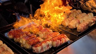 Grilled Big Pork Belly Roll - Korean street food | 길거리음식 - 삼겹살 뚱이 말이