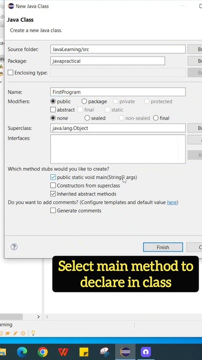 First Java Program | Create a class file in Eclipse | Print a message ...