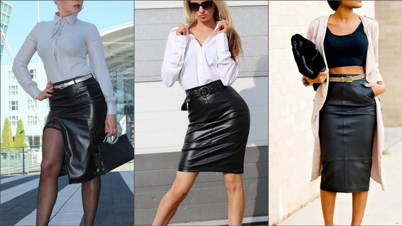 beautiful and ladies office wear leather skirts designs ideas