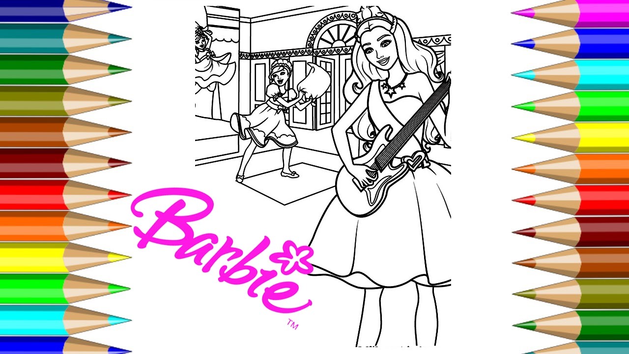 Barbie Guitar Coloring Page - 206+ SVG Cut File