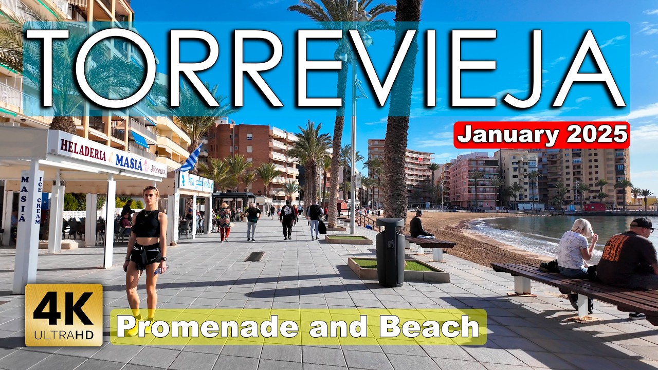 Torrevieja - Promenade and Beach, January 23 - Spain | Costa Blanca - Walking tour [4k 60fps]