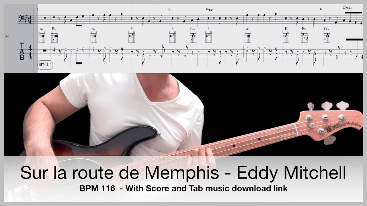 Sur la route de Memphis Eddy Mitchell Bass guitar cover Tabs and Score music download link