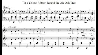 TIE A YELLOW RIBBON ROUND THE OLE OAK TREE Piano Sheet Music / Play Along, Sing Along/Lyrics/Chords