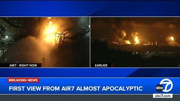 New video from AIR7 shows refinery fire still burning