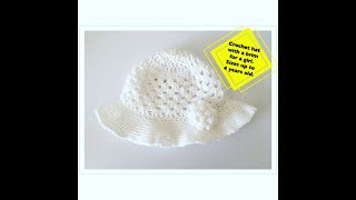 CC How to crocher hat with a brim for a girl. Sizes up to 4years old