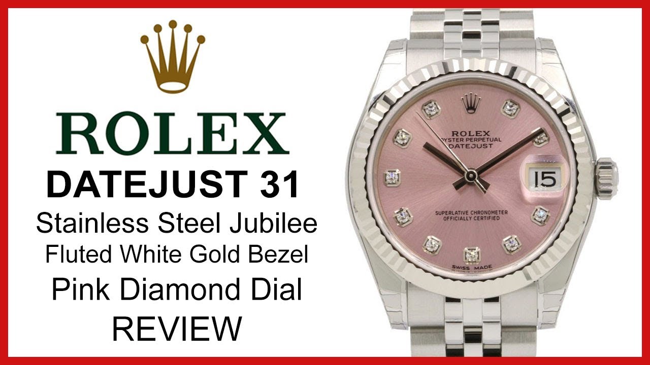 ▶ Rolex Lady Datejust 31mm REVIEW , pink diamond Dial, fluted white,gold Bezel, Jubilee Bracelet