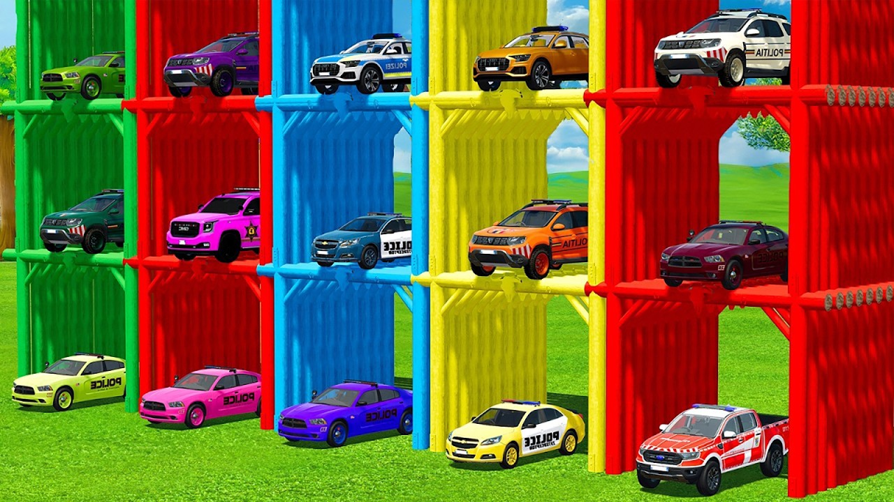 TRANSPORTING COLORED MCQUEEN, POLICE CARS & IVECO WITH TRUCKS - FS25