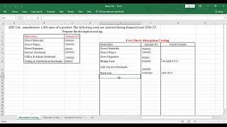 Absorption Costing using Excel | Calculation of Absortion | BCOM, BBA Bangalore University | SEP BCU