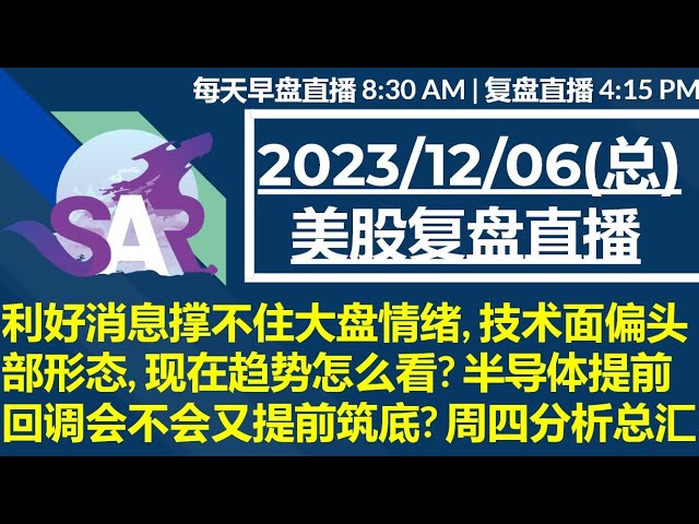 美股直播12/06[复盘] 利好消息撑不住大盘情绪, 技术面偏头部形态, 现在趋势怎么看? 半导体提前回调会不会又提前筑底? 周四分析总汇