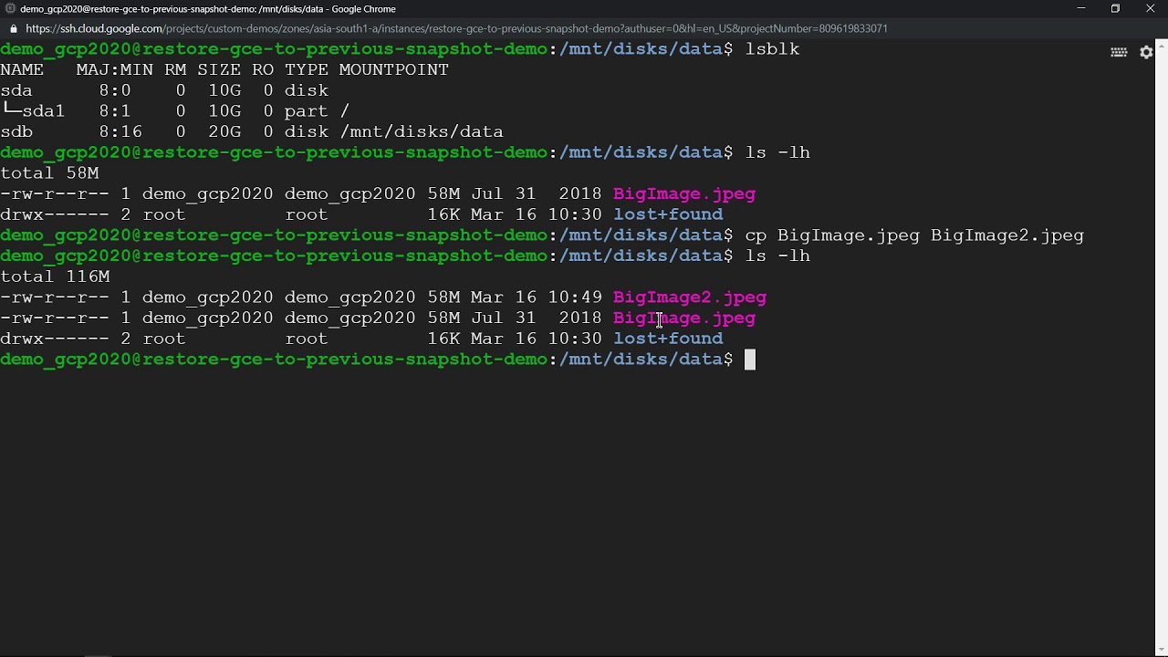 How to restore GCE (VM) instance with previous Snapshot without