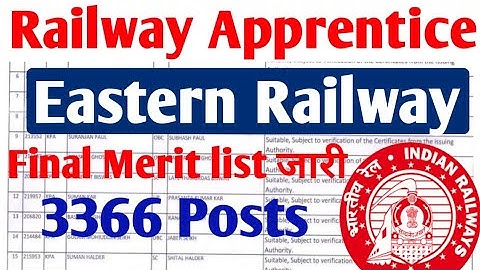 Eastern Railway Apprentice Final Merit list जारी, Railway Apprentice 2020-21 Joining Merit list 2022