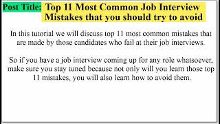 Celebrity Top 11 Most Common Job Interview Mistakes that you should try to avoid Wealth