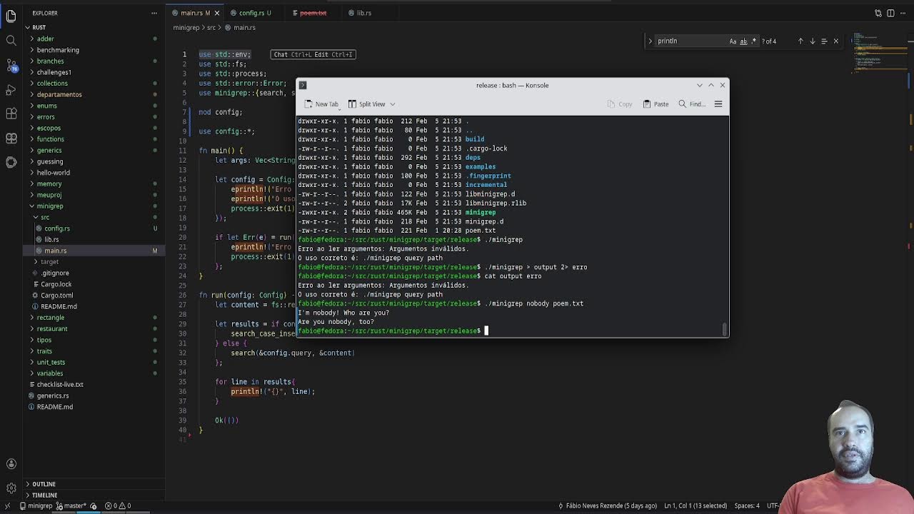 Livecoding minigrep Rust 🦀 Aprendendo Rust 🦀 do zero - parte 36 - YouTube