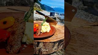 Would you indulge in a Beef Steak with some Mashed Potatoes for true gormet? #outdoorcooking #asmr