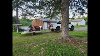 THE FARMHOUSE. Before and after THE TENT. Farmall M mowing. Packing. Boat motor carb repair.