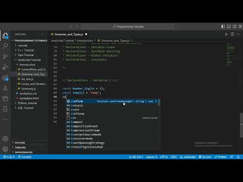 Javascript tutorial 1.1.1 - Grammar and Types - Declarations - Variables