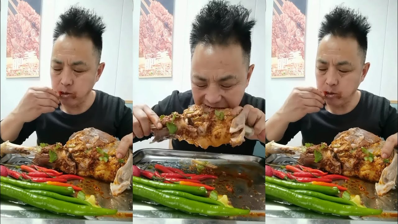 ASMR LAMB SHANK WITH SPICY GARLIC SAUCE EATING 