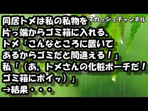 同居トメは私の私物を片っ端からゴミ箱に入れる。トメ『こんなところに置いてあるからゴミだと間違える！』私「（あ、トメさんの化粧ポーチだ！ゴミ箱にポイッ）」→結果・・・