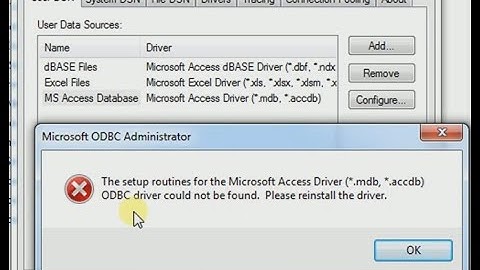 The setup routines for the microsoft access driver (*.mdb) odbc driver could not be found