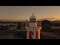 Short Clip, Music, Aerial Views, Devonport Bluff Lighthouse, Sunset, Golden Hour