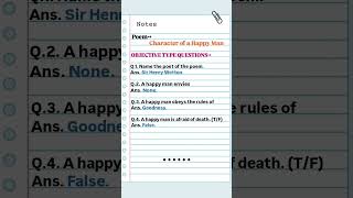 class 10th character of a happy man/objective type questions with answers #english #chapter writing