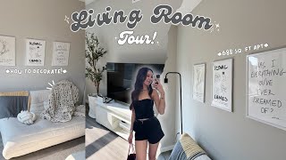 MINIMALISTIC LIVING ROOM TOUR! | 688 sq. ft, neutral color decorations, + easy cleaning
