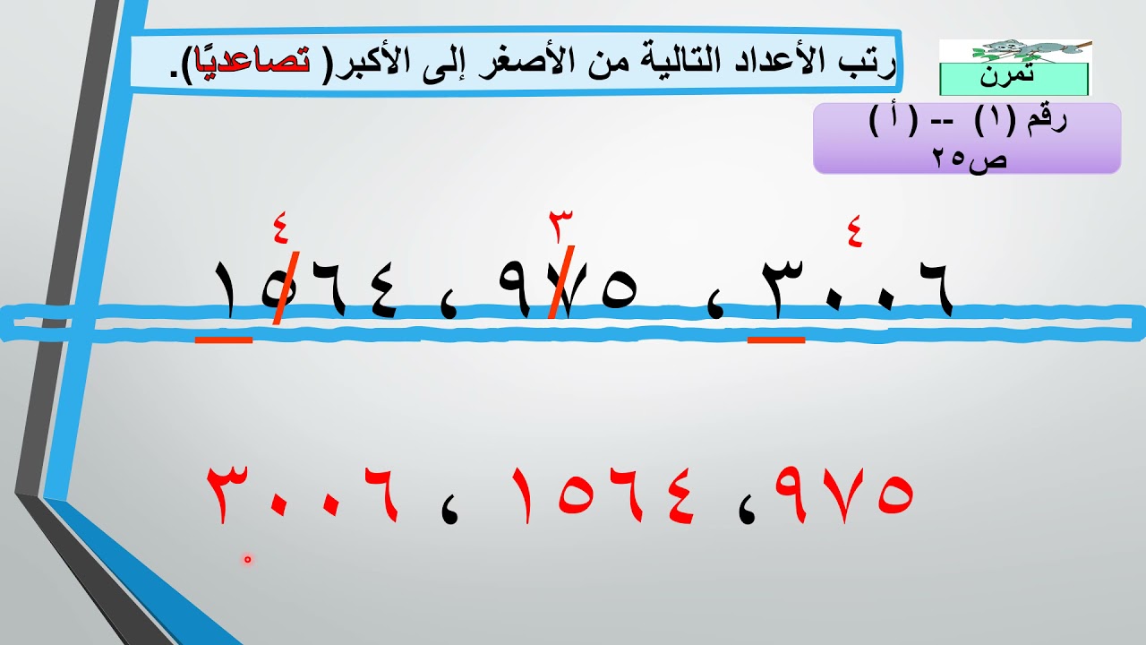 رتِّب الأعداد التالية تصاعديا