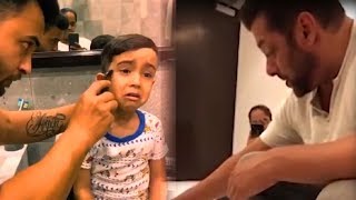 Salman Khan Nephew Ahil Sharma Crying While Getting A Hair Cut By Dad Aayush Sharma