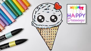 HOW TO DRAW AND COLOR A CUTE ICE CREAM WITH LOVE HEART EASY - HAPPY DRAWINGS by Happy Drawings 1,580 views 9 months ago 5 minutes, 22 seconds