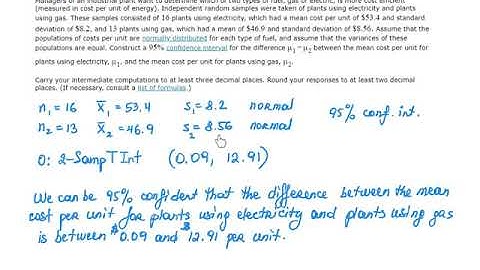 Confidence interval for the difference of pop  means use of the t distribution, Stats in ALEKS