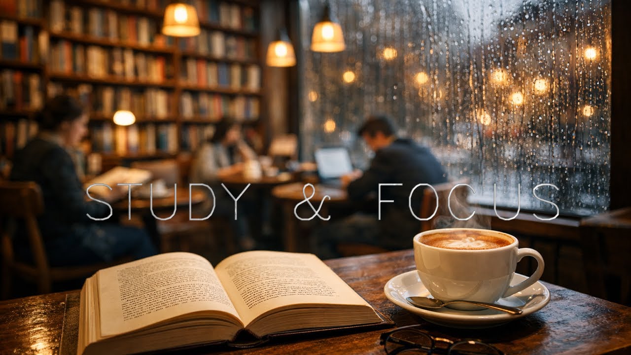 Bookstore Café Ambience ☕ Rain on Window & Acoustic Music | Study & Reading Focus