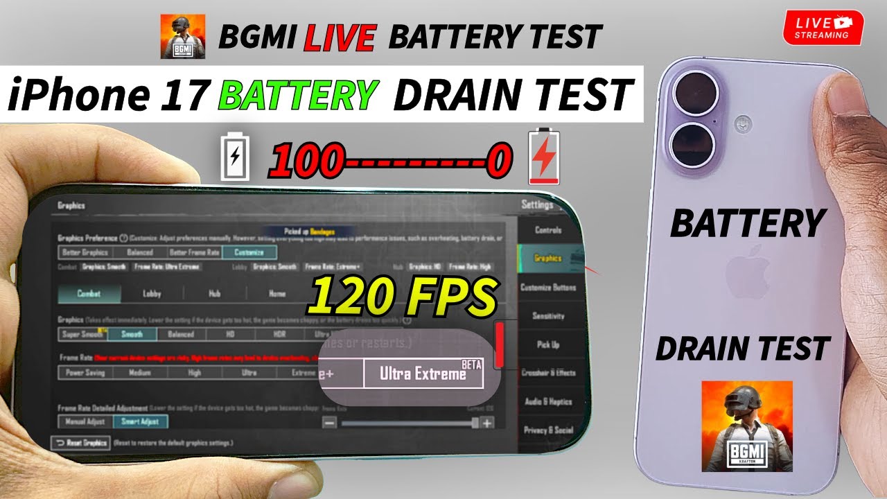 IPHONE 17 120 FPS BGMI LIVE BATTERY TEST | iPHONE 17 BATTERY ...
