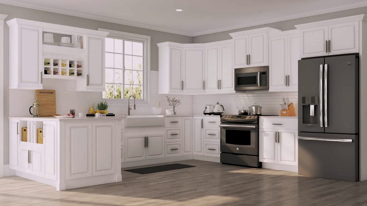 grey wall white kitchen units