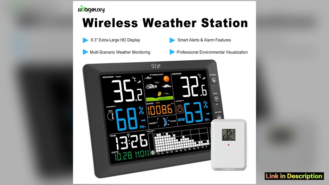 Weather Station with Atomic Clock 8Channel Support Custom Alerts Adjustable Backlight