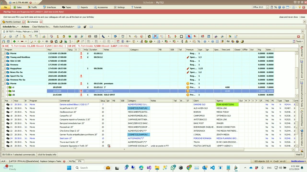 Monthly Contract - Media Plan - Locate entry in Schedule day