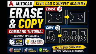 AutoCAD Erase and Copy Command Tutorial | Beginner to Advanced | Civil CAD &amp; Survey Academy