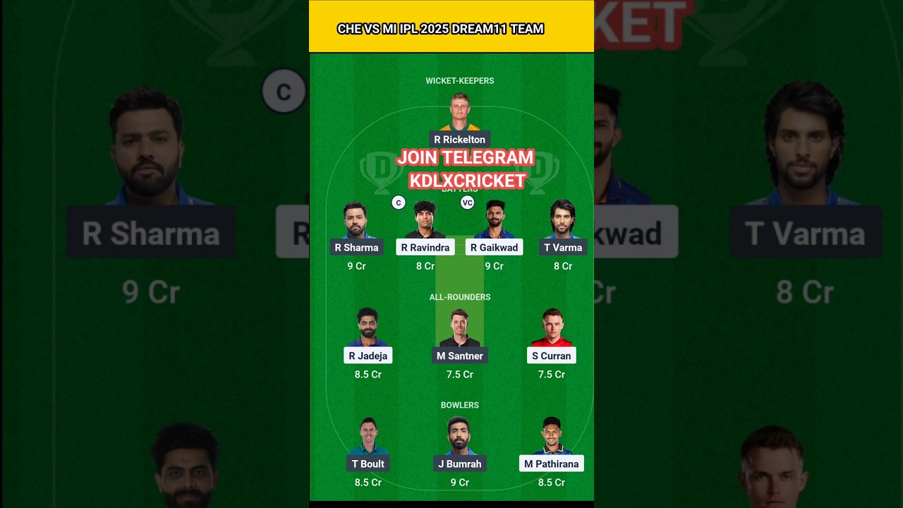 CHE VS MI Dream11 team 