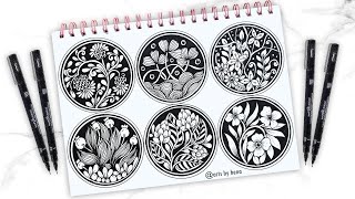 6 Beautiful Flower Zentangle Drawing With Relaxing Music| Zentangle Art |Doodle Art | ZenDoodle Art