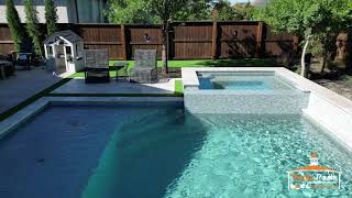 New Modern Pool Build: Raised Spa, Travertine & Outdoor Kitchen | Tropix Pools