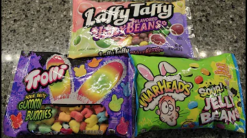 Laffy Taffy Jelly Beans, Trolli Sour Brite Gummi Bunnies, Warheads Sour Jelly Beans Review
