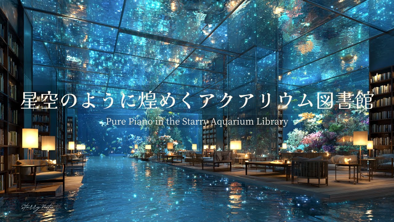 【癒しのピアノBGM】星空のように煌めくアクアリウム図書館｜作業・読書・睡眠用