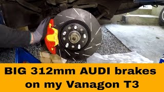 How to upgrade to big brakes (Audi 312mm) on the Vanagon T3, using Epytec/EBC parts. Van Cafe Brake