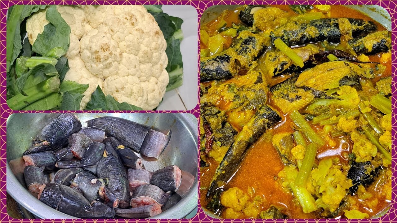সর্ষে দিয়ে ডাটা সহ ফুলকপি ও শিং মাছের কষানো রেসিপি ||