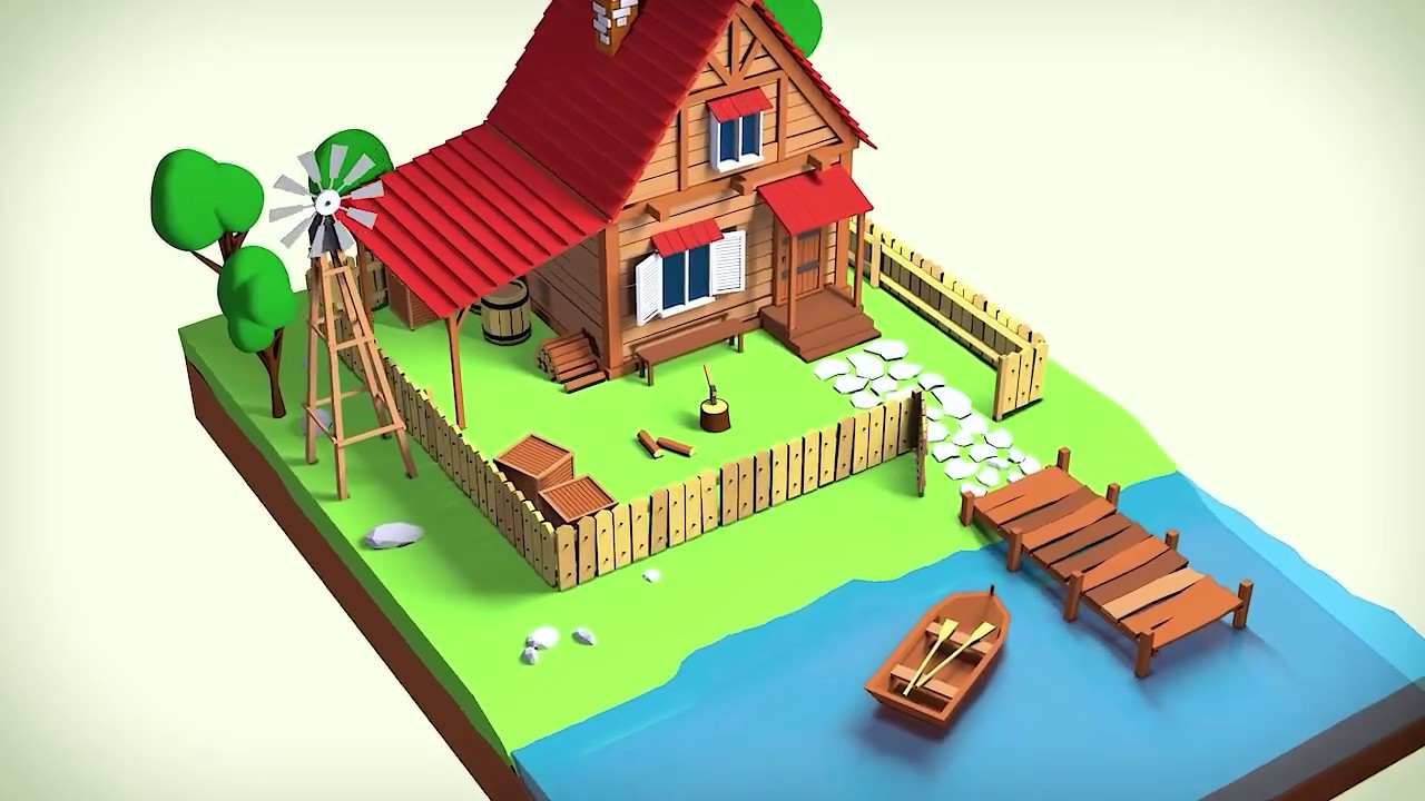low poly village cinema 4d - YouTube
