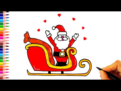 Sevimli Noel Baba ve Kızağı Çizimi - Yeni Yıl Çizimleri - How To Draw a Santa Claus