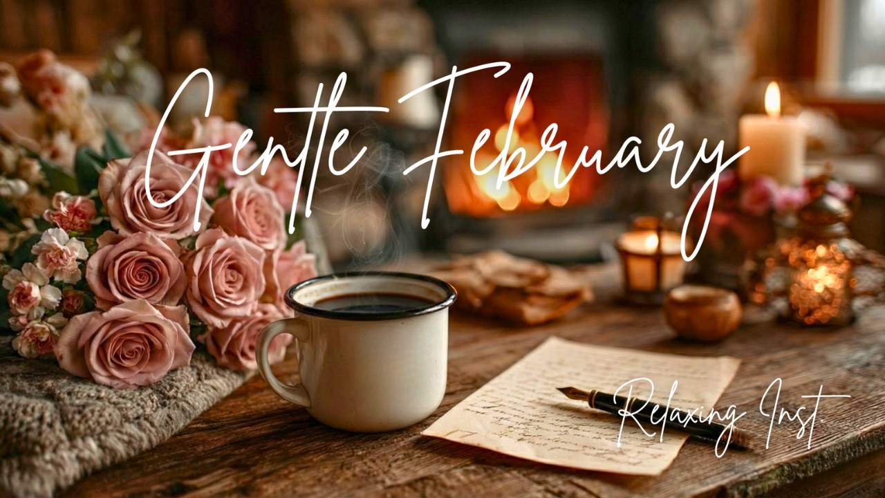 Gentle February 🌹 Cozy Late Winter Fireplace | Relaxing Acoustic Guitar for Deep Reset & Focus