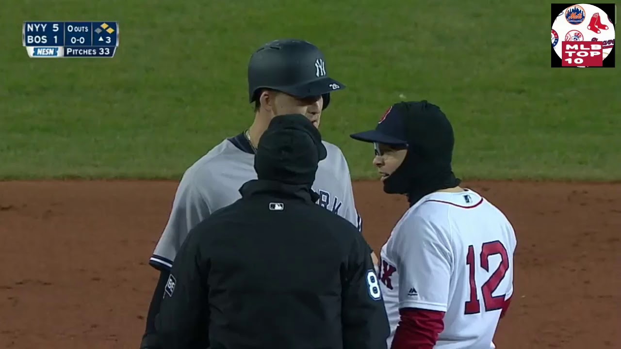 Brock Holt and Tyler Austin try to fight