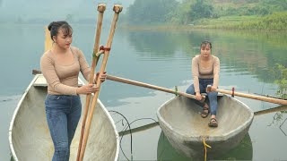 How to make a wooden oar for a cement boat, completing the boat to go out to sea