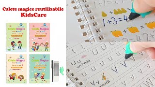 Set de caiete reutilizabile Kidscare cu pix magic pentru invatarea si scrierea literelor si cifrelor